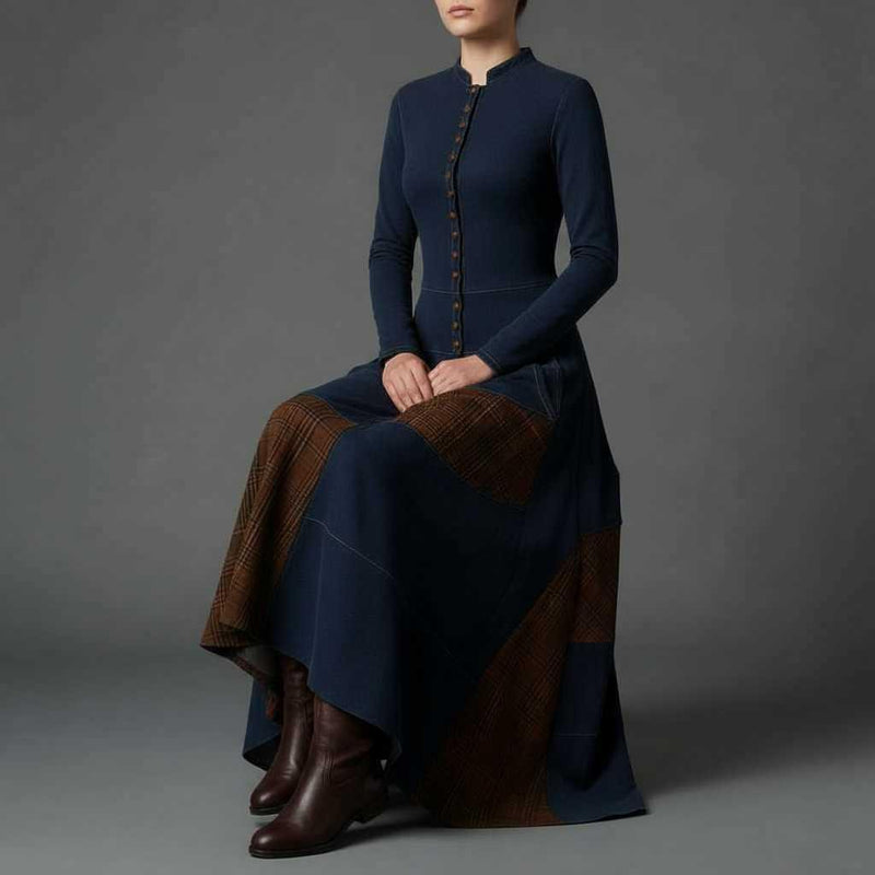Fringilla Vintage Plaid Suede Maxi Dress | Women's Maxi Dress