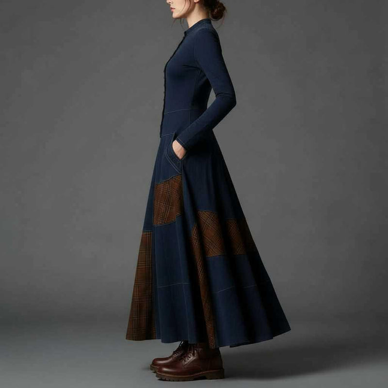 Fringilla Vintage Plaid Suede Maxi Dress | Women's Maxi Dress