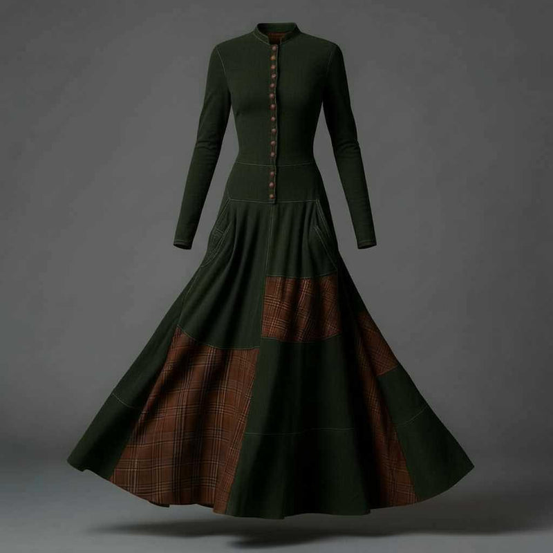 Fringilla Vintage Plaid Suede Maxi Dress | Women's Maxi Dress