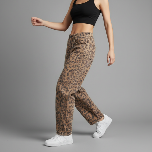 Leopard Print Barrel Jeans | Women's Casual Jeans